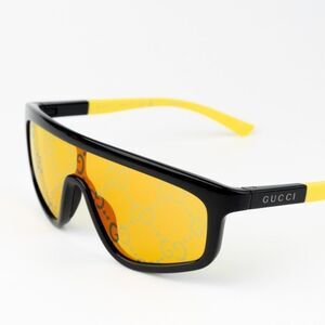 NEW Gucci GG1736S 004 Black Yellow Mirror Logo Unisex Sunglasses GG 1736S
